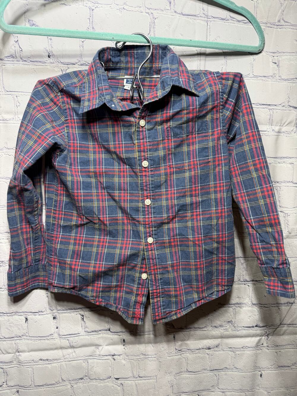 Janie and Jack Boys Plaid Button Down Shirt Navy Multi Sz 5 Casual